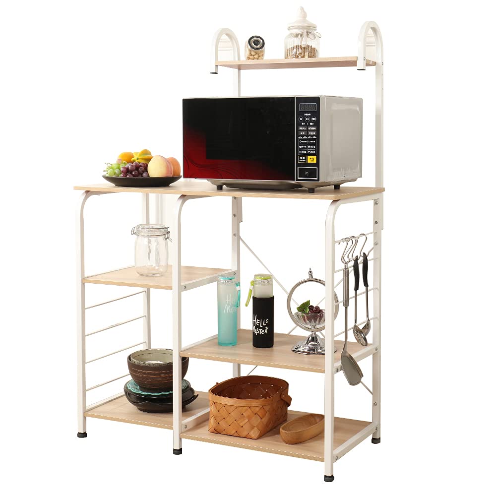 soges Microwave Cart Coffee Station, Kitchen Bakers Rack, Utility Microwave Oven Stand Storage Cart, Workstation Shelf, White Oak 172-MO soges