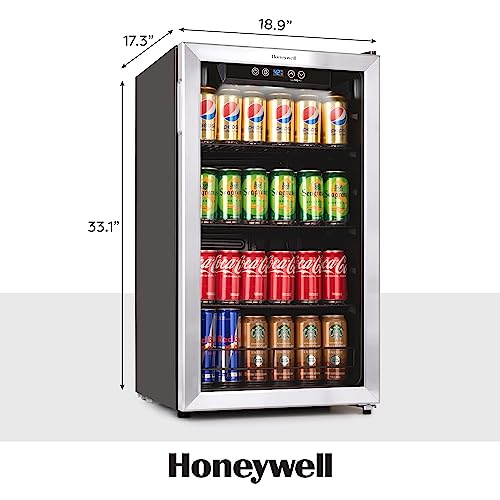 Honeywell Beverage Refrigerator and Cooler, 115 Can Mini Fridge with Glass Door for Soda Beer or Wine for Office or Bar with Adjustable Removable Shelving Honeywell