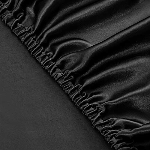 SiinvdaBZX 4Pcs Extra Deep Pocket Satin Sheet Set Queen Size, Ultra Silky Soft Black Satin Queen Bed Sheets Deep Fitted Sheet Set Fits 18-24 Inch Deep Pocket Mattress SiinvdaBZX