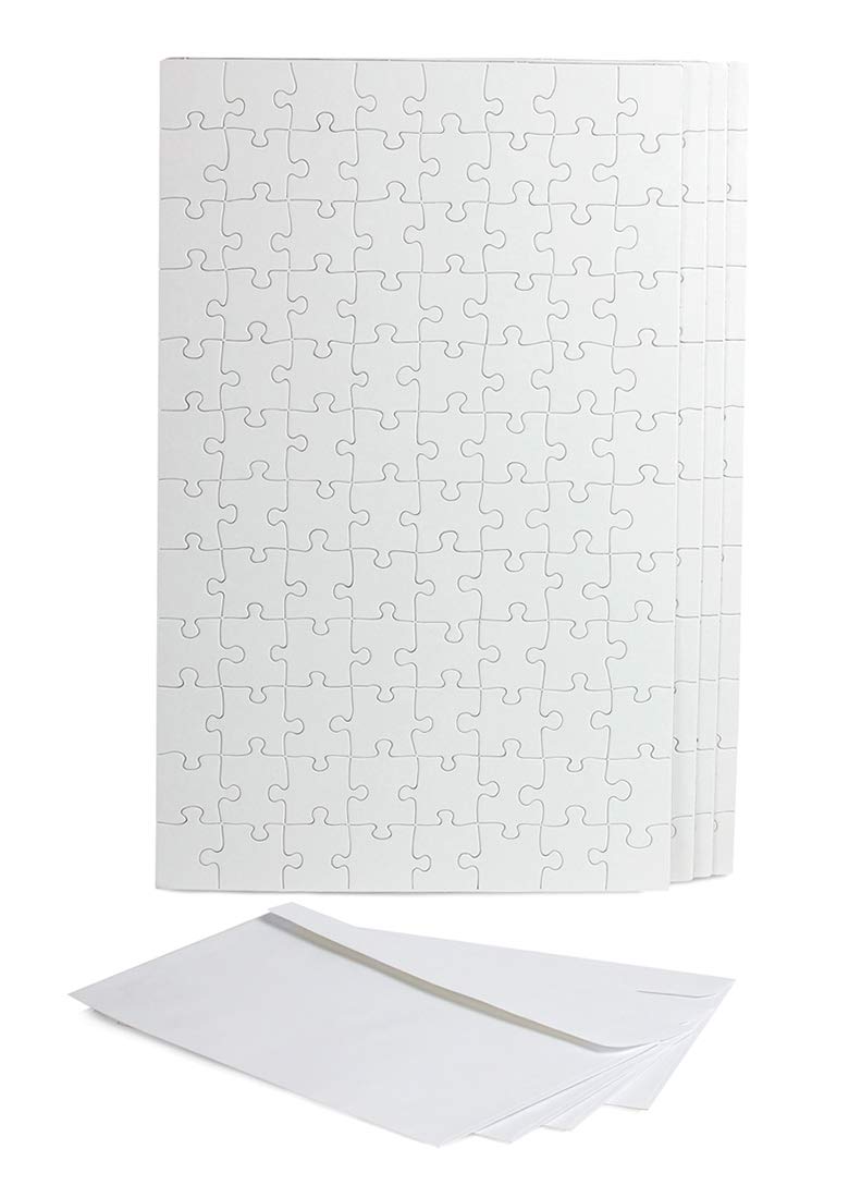 4 Blank Jigsaw Puzzles with Envelopes – 10 x 16 Inch, 96 Pieces Each – Hygloss DYI party invites, Perfect for Decorating, Kids' Activities, Arts & Crafts or Party Favors - Puzzle to Draw On for Crafts Hygloss