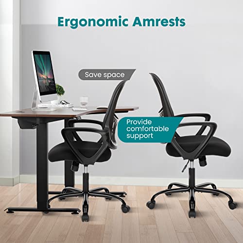 DUMOS Home Office Chair, Mid Back Computer Ergonomic Mesh Desk with Large Seat, Executive Height Adjustable Swivel Task with Lumbar Support and Armrest, for Adults, Black DUMOS