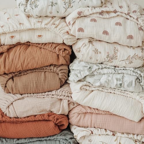 Konssy Muslin Crib Sheets for Girl Boy, 2 PCS Soft and Breathable Cotton Baby Sheets for Standard Crib Mattress, 52"x 28" (Floral, Pink) Konssy