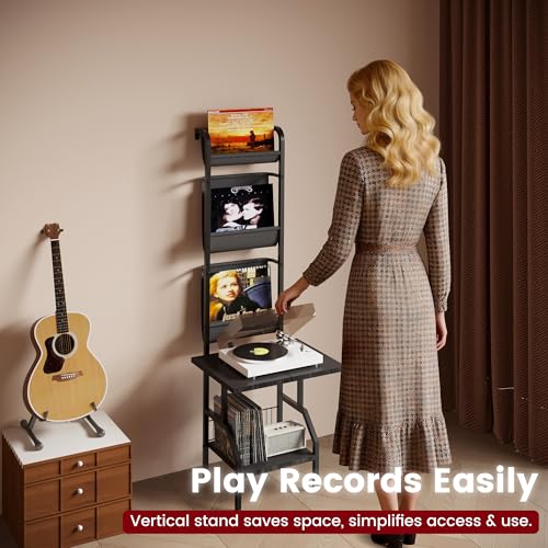 Lutown-Teen Record Player Stand with Vinyl Storage, Record Player Table Holds up to 200 Albums, 5-Tier Turntable Stand for Living Room, Black Lutown-Teen