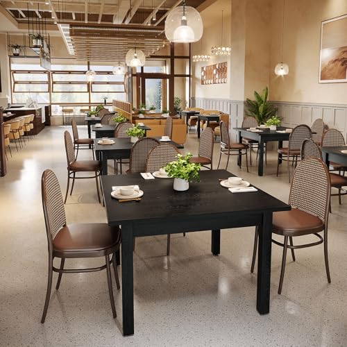 Tribesigns Commercial Dining Table Set of 6 for 10-14 People, 39.4'' Square Farmhouse Kitchen Table for Restaurants, Modern Dining Desk with Solid Wood Legs for Cafe, Kitchens, Bakery (Pure Black) Tribesigns