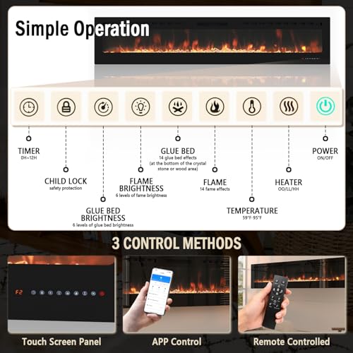 Fireplace TV Stand with 50" Smart Electric Fireplace, Solid Wood Fire Place with Mantel, Modern Fireplace Cabinet with Socket for Living Room Farmhouse Entertainment Center White, (50 inch, WiFi) ROCSUMOO