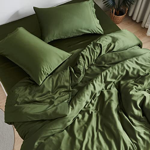 DOZ Sheet Set, 100% Viscose derived from Bamboo, Organically Grown, Buttery Soft, Cooling Sheets, High GSM, Deep Pockets - 3 Piece - 2 Pillowcases 1 Fitted Sheet (Forest, Queen) DOZ by SIJO