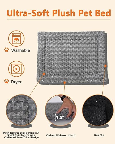 Megidok Wooden Dog Crate Furniture with Cushion, Dog Crate End Table with Tray, Double Doors Dog Crate Furniture Style, Decorative Dog Kennels Indoor (37" L*25" W*26" H, Rustic Style) Megidok