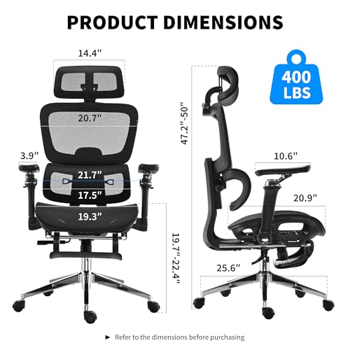 hujusko Mesh Ergonomic Office Chair with 6D Armrests,High Back Mesh Gaming Chair with Lumbar Support,Adjustable 3D Headrest for Home Office Desk Chair(Executive, Black) hujusko