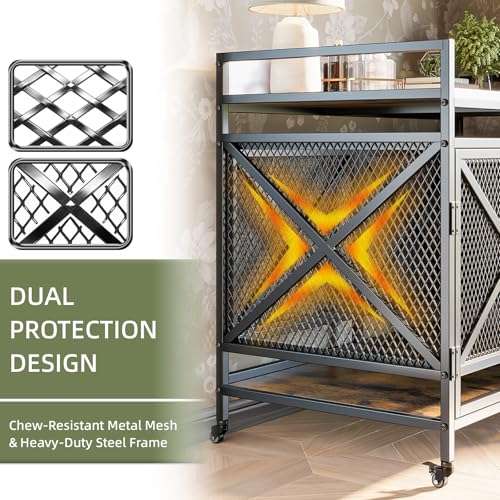 48 Inch Extra Large Furniture Dog Crate | COZPAW Heavy Duty Wooden Indoor Dog Kennel with Caster Wheels | Decorative Pet House End Table | Caramel Brown COZPAW