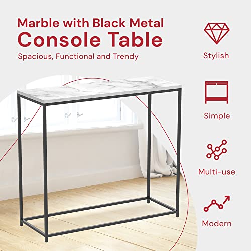 Safdie & Co. - Metal Console Table, Marble Black Console Tables for Entryway, Use As Doorway Table, Narrow Bar Table, or Accent Furniture for Decorating Foyer, 12 x 28 x 31 Inches Safdie