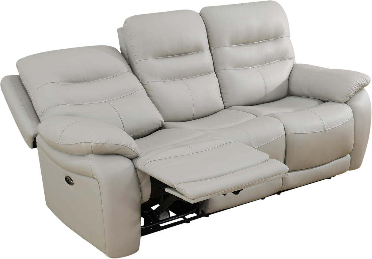 Genuine Leather Recliner Couch Set, Living Room Furiture Set,Power Reclining Sofa Set, Top Grain Leather Sofa with Built in USB Port for Living Room(Light Grey) (Sofa) Pon Living Furniture Inc