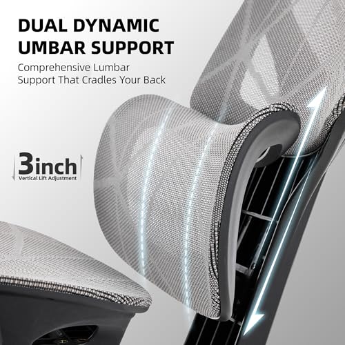 Opiesit Office Chair with 3D Adjustable Lumbar Support,Ergonomic Computer Chair,Adjustable Headrest and Armrests, 400lbs Capacity,Tilt-Swivel,Premium Mesh Desk Chair for Office,Home & Gaming (Grey) Opiesit