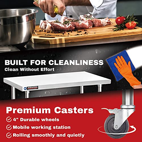 DuraSteel Food Prep Stainless Steel Table -30 x 24 Inch Metal Table Cart - Commercial Workbench with Caster Wheel - NSF Certified - For Restaurant, Warehouse, Home, Kitchen, Garage, Silver DuraSteel