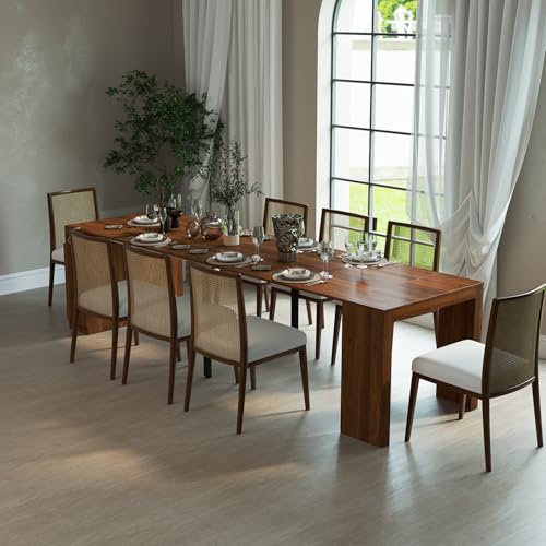 AH AXIOS HMOE Extendable Dining Room Table with Storage for 10-12, Folding Console Table with Outlet - Space Saving Dining Table for Apartments Homes Kitchen (Brown) AH AXIOS HMOE