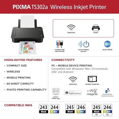 Canon USA PIXMA TS302a Wireless Inkjet Home Printer Canon