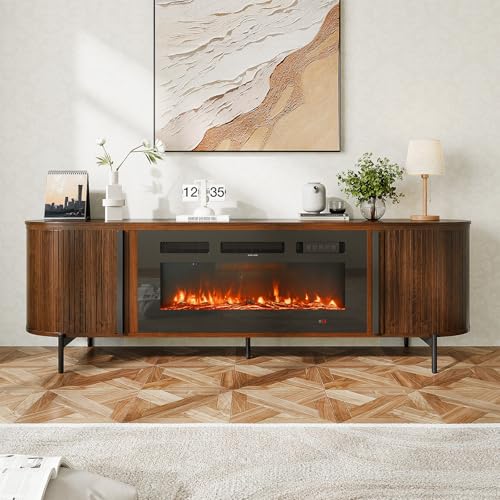 Nordivale Luxury 70" Fluted Fireplace TV Stand, Modern Chic Entertainment Center for TVs Up to 80", TV Console for Living Room, Media Cabinet with Storage,70 Inch, Brown Nordivale