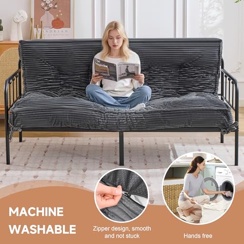 Futon Mattress Full Size 8",Foldable Futon Sofa Couch Bed,Floor Mattress Thick High Density Shredded Foam(Frame Not Included),Medium Firm Japanese Style Sleeping Pad for Guest Bedroom Living,DarkGrey nigwet