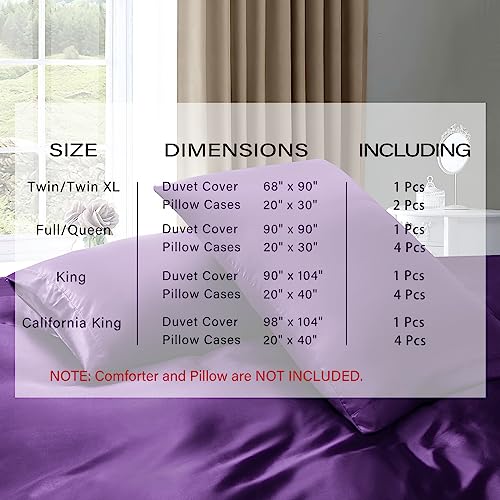 P Pothuiny 5 Pieces Satin Duvet Cover Full/Queen Size Set, Luxury Silky Like Purple Duvet Cover Bedding Set with Zipper Closure, 1 Duvet Cover + 4 Pillow Cases (No Comforter) P Pothuiny