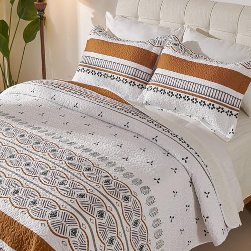 Cmfshape Boho Quilt Set Queen Size – Lightweight Microfiber Bohemian Quilt Bedding, All Season Queen Quilt Bedspread, Soft Boho Coverlet Quilt Set for Bedroom & Guest Room Décor Cmfshape