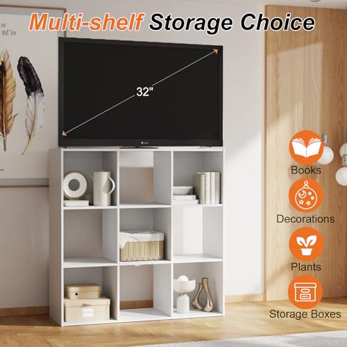 Sweetcrispy 9 Cube Storage Organizer - Open Cube Bookshelf with 5 Removable Back Panels, Display Storage Bookcase for Living Room, Bedroom, Entrance Hall, Home Office,36" L×11.6" W×36" H, White Sweetcrispy