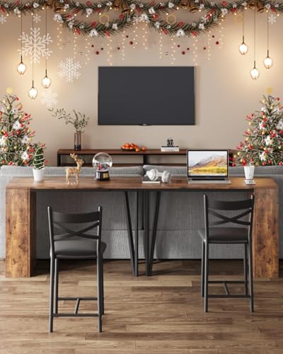 Garvee Bar Table and Chairs Set, 3 Piece Bar Table Set with with Flip Top Extension and Storage Shelves, Dining Table Set for 2, Suitable for Small Space Kitchen Apartment, Brown Garvee