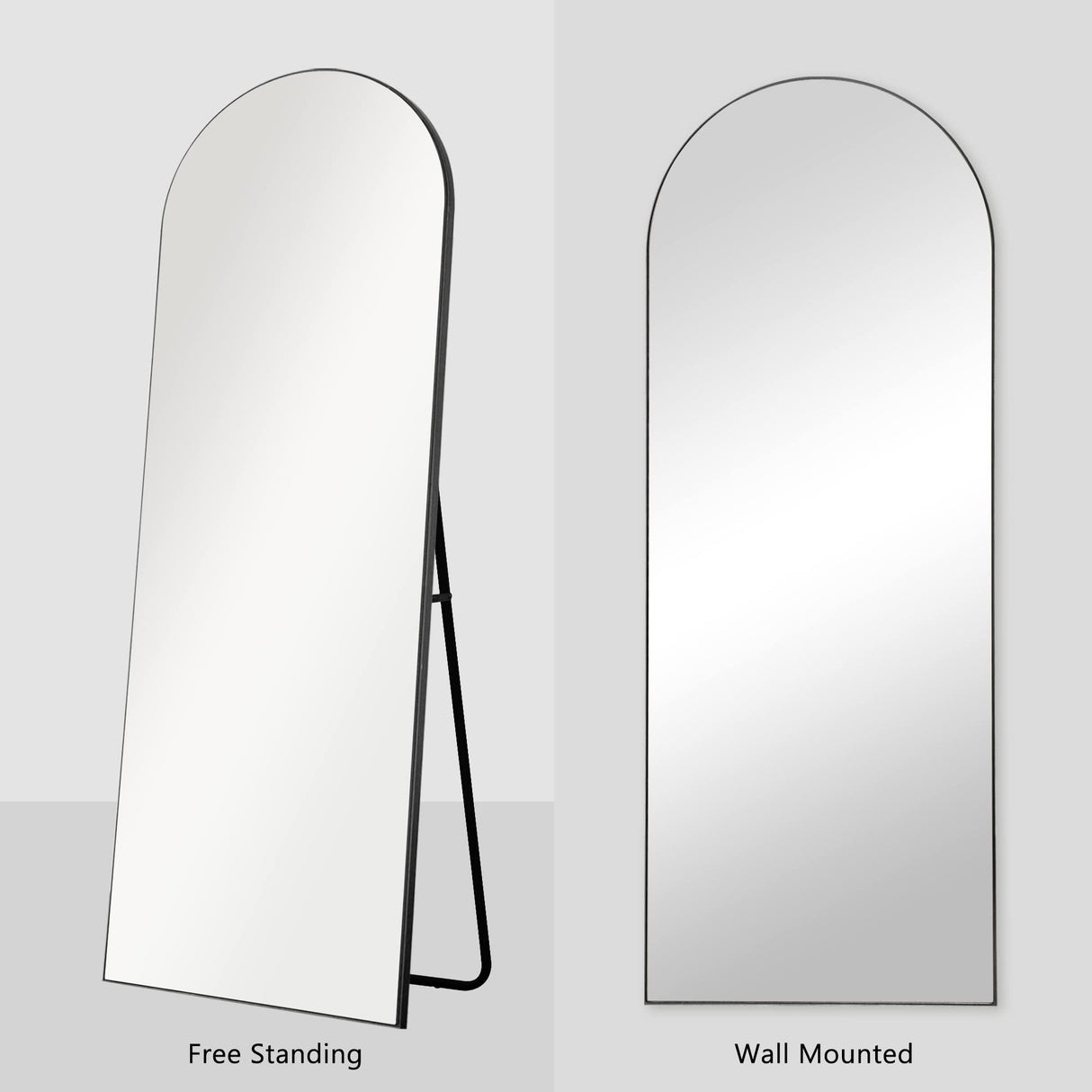 PexFix Arched Full Length Mirror Arched Wall Mirror Floor Mirror with Stand Contemporary Full Length Mirror with Black Wood Frame, 65''x22'' PexFix