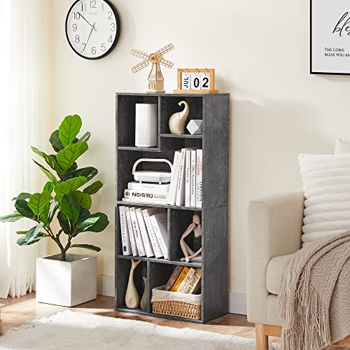 VECELO 42" Modern Gray Bookshelf - 7-Cube Organizer for Tall Hardcovers, Easy Assembly VECELO