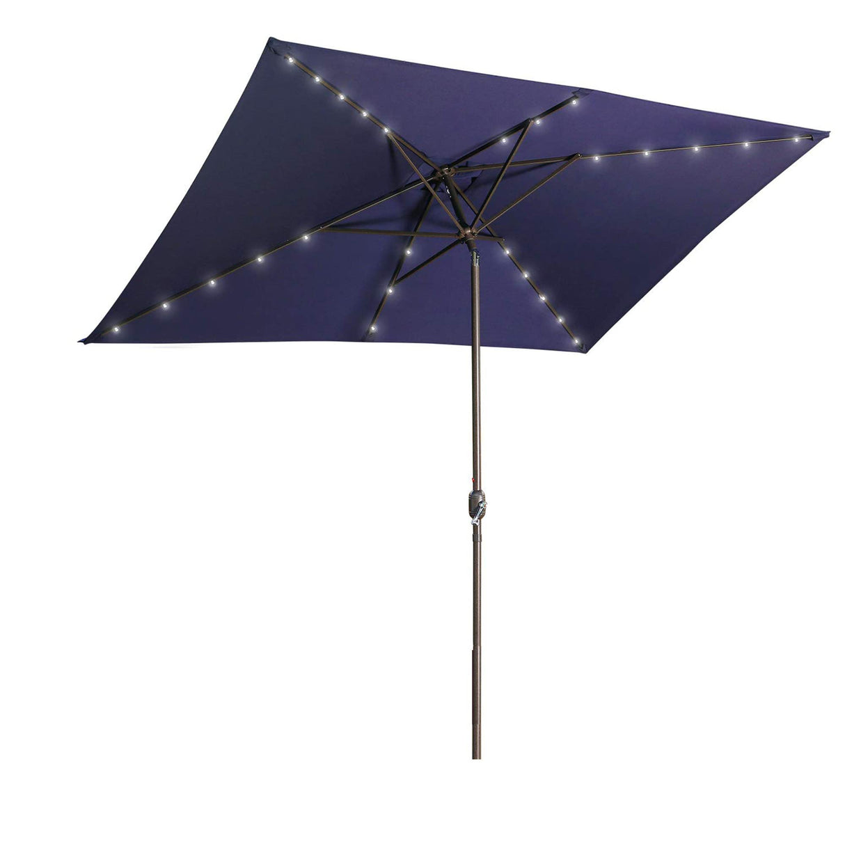Aok Garden 6.5FT × 10FT Solar LED Lighted Patio Umbrella with Push Button Tilt and Sturdy Aluminum Ribs for Deck Lawn Pool & Backyard - Dark Blue Aok Garden