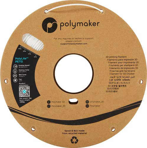Polymaker PETG Filament 1.75mm, 1kg Strong PETG 3D Printer Filament White - PolyLite PETG White 3D Printing Filament 1.75mm, Dimensional Accuracy +/- 0.03mm, Print with Most 3D Printers Polymaker