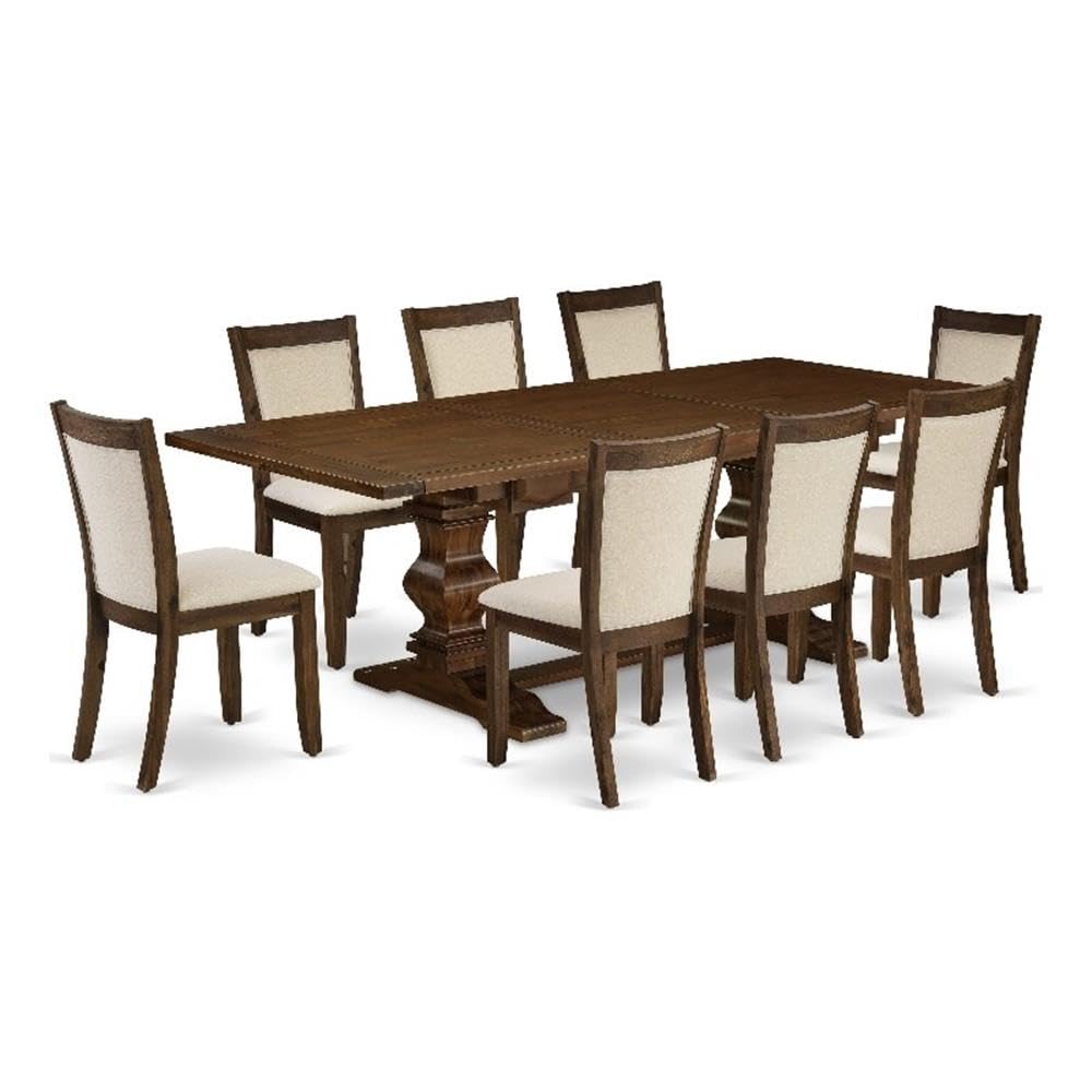 East West Furniture LAMZ9-N8-32 9 Piece Dining Table Set Includes a Rectangle Wooden Table with Removable Leaf and 8 Light Beige Linen Fabric Upholstered Chairs, 42x92 Inch, Walnut East West Furniture