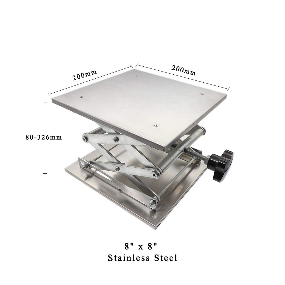 8" x8",Stainless Steel Lab Jack Scissor Stand Platform,Lab Lift Stand Table, Scientific Scissor Lifting Jack Platform,Expandable Lift Height Range 80mm-326mm,Maximum Support Weight 50kg LabZhang