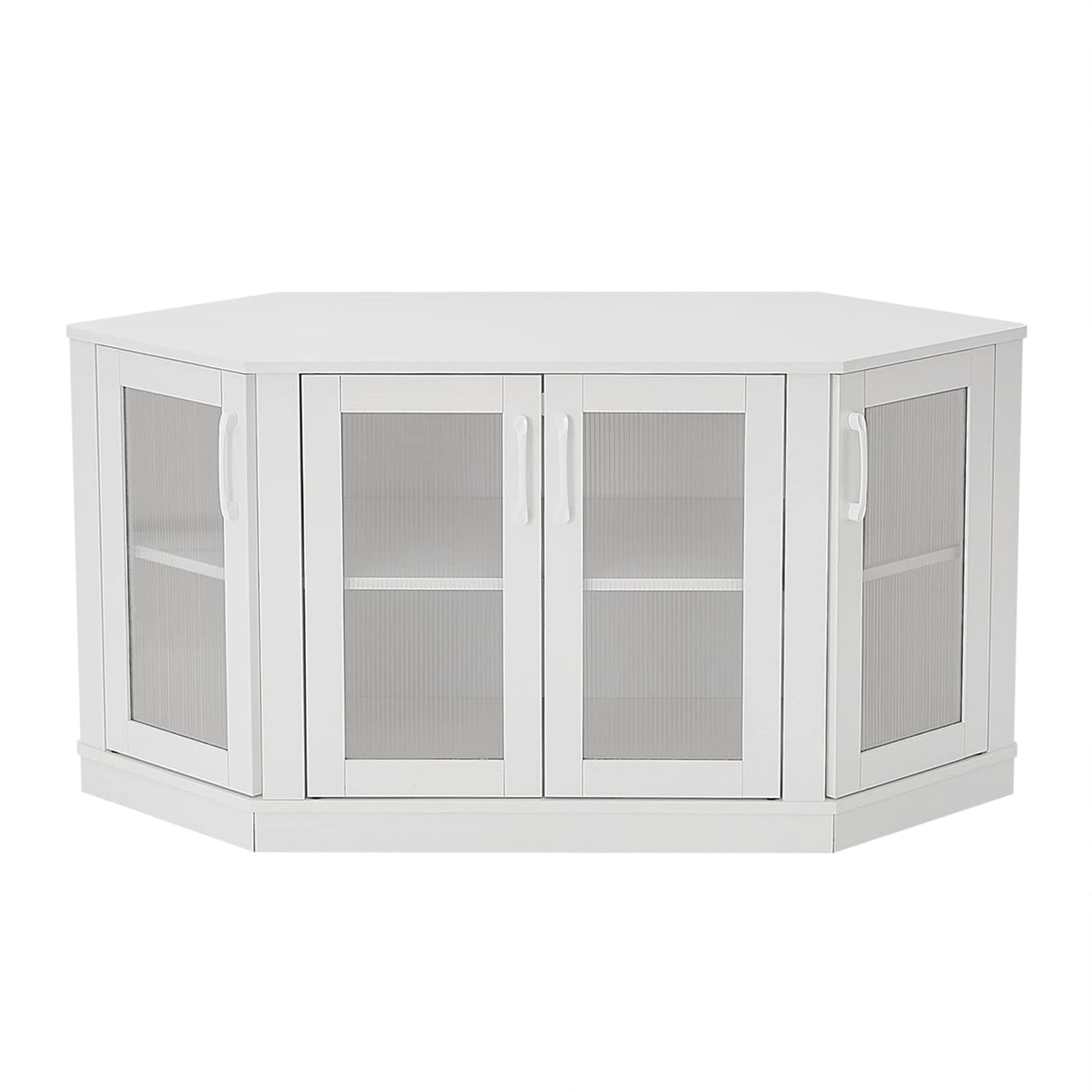 Panana Corner TV Stand, 47 Inch TV Media Console Table with 4 Doors and Shelves, Living Room Storage Entertainment Center for TVs up to 51 Inch (White) Panana