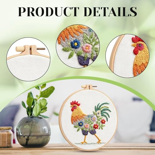 ZCXETP Rooster Beginners Embroidery Kits, Needlepoint Kits for Beginners, Embroidery Kit for Beginner, Cross Stitch Kit Suitable for Learning Basic Embroidery Techniques