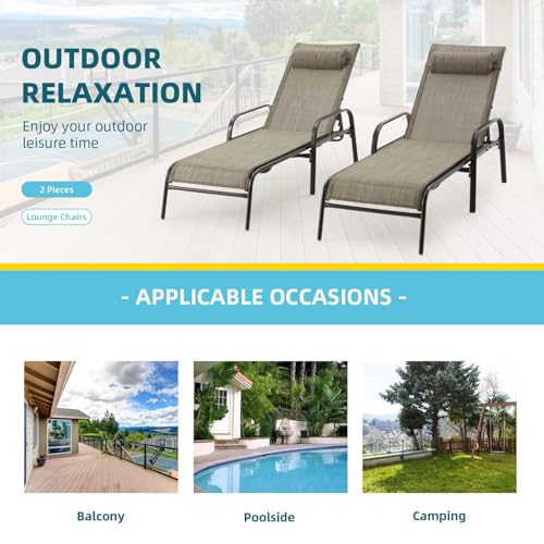 EROMMY Patio Lounge Chairs Set of 2, All-Weather Waterproof Upgraded Outdoor Pool Chaise Lounge Chairs with Adjustable Backrest for Beach Yard Poolside