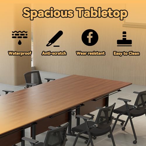 Folding Conference Table,55.1 inch Mobile Meeting Seminar Table with Wheels,Sturdy Rectangular Business Training Tables with Strong Metal Frame,Modular Conference Room Tables for Office Boardroom VORDERRY