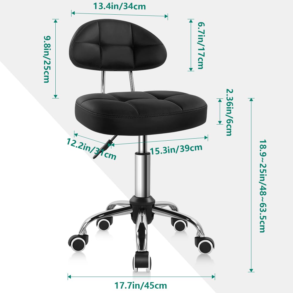 BFTOU Black Square Minimalist Swivel Stool with Wheel Perfect for Work SPA Shop Massage Height-Adjustable and Cost-Effective Rolling Stool Chair with Back BFTOU