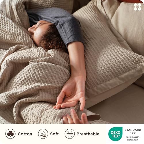 Bedsure Cotton Duvet Cover Queen - 100% Cotton Waffle Weave Khaki Duvet Cover Queen Size, GentleSoft™ and Breathable Tan Bedding Set for All Season, 3 Pieces, 90"x90" Bedsure