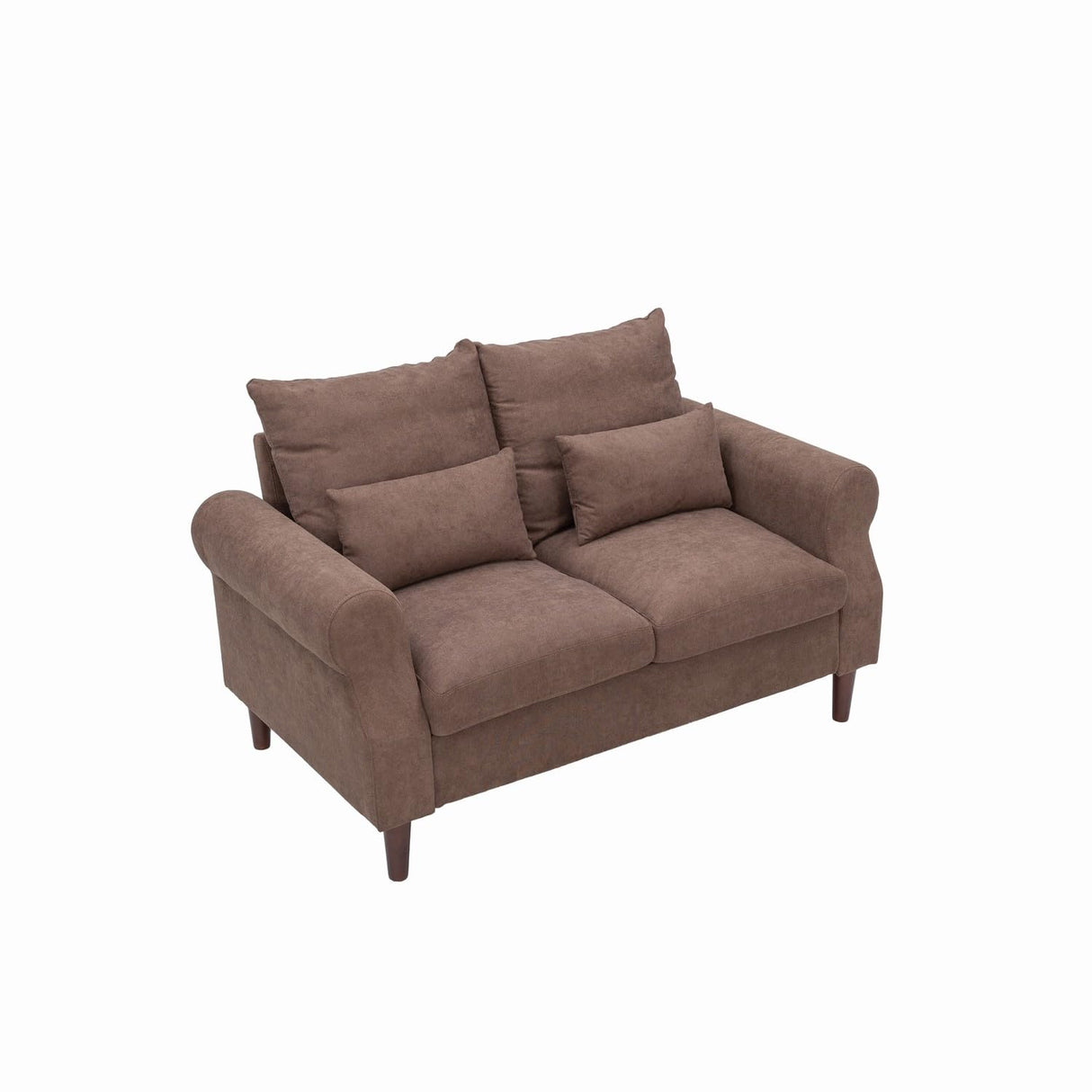Panana Modern Sofa 54.5" Loveseat Couch with Cushion Back and Arms, 2 Seater Sold Wood Legs Sofa (Brown Linen, Rolled arm) Panana