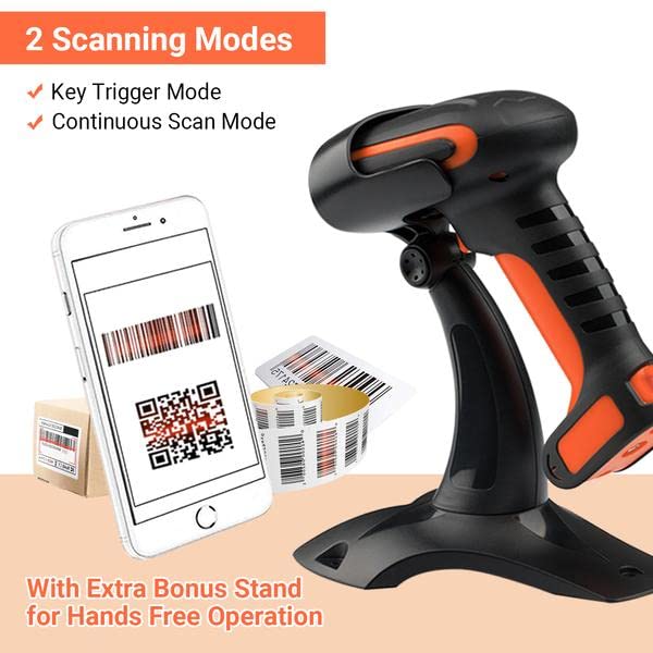 Tera Pro (Extreme Performance) Industrial Wireless Barcode Scanner 2D QR 1D Bar Code Reader 2.4G Wireless 2500mAh Compatible with Bluetooth Drop Resistant for Windows Mac Android iOS Model 8100 Orange Tera