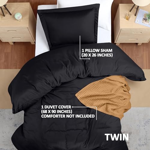 Utopia Bedding Duvet Cover Twin Size - 2 Piece with Zipper Closure - 1 Comforter Cover 68X90 Inches & 1 Pillow Sham 20X26 Inches (Black) Comforter Not Included Utopia Bedding