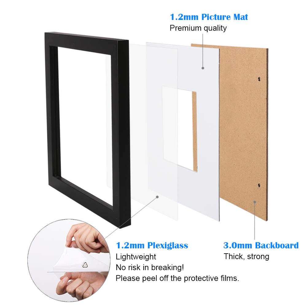 Egofine 12x16 Picture Frame Black Covered by Plexiglass Made of Solid Wood, Display Pictures 9x12 and 11x14 with Mat or 12x16 Without Mat for Table Top and Wall Mounting Egofine