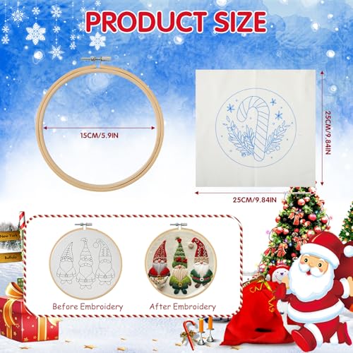KerrDtbb Christmas Embroidery Kit, DIY Hand Embroidery Kit, Beginner Embroidery Kit for Adults, Embroidery Christmas Ornament Kits (A)