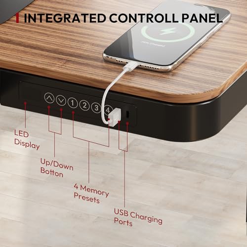 SANODESK Standing Desk with Drawer, Electric Height Adjustable Home Office Desk with Storage & USB Ports, 48 inch Black Walnut Wood Tabletop/Black Frame SANODESK