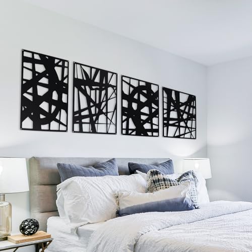 Bdor Decorative Metal Panels, Set of 4, 10.98" x 15.94", Modern Geometric Design, Black Metal Wall Art, Room Dividers, Architectural Elements for Home and Office Décor Bdor