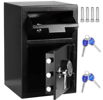 Greenvelly 80LBS Depository Safe with Drop Slot, 2.6 Cub Anti-Theft Cash Drop Safe with Electronic Lock for Home, Fire Proof Heavy-Duty Drop Box Waterproof, Depository Safe Box for Office Hotel 2 Keys