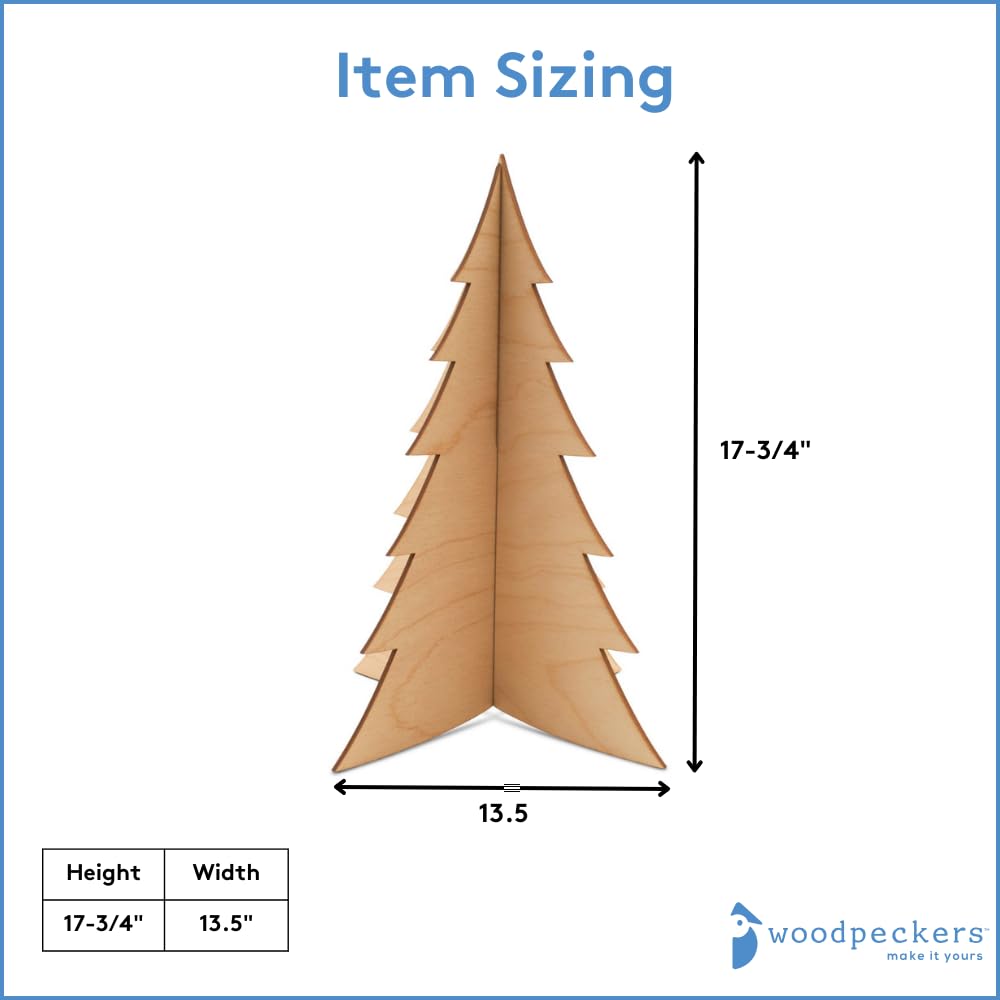Wooden Christmas Tree, 17 3/4 Inch Wood Christmas Trees, Pack of 1 Christmas Wood Cutouts, Slotted 2 Piece, 3D Wooden Tree for Crafts, Party, Painting, Decor, Wood Tree Cutout, Christmas Ornaments Woodpeckers
