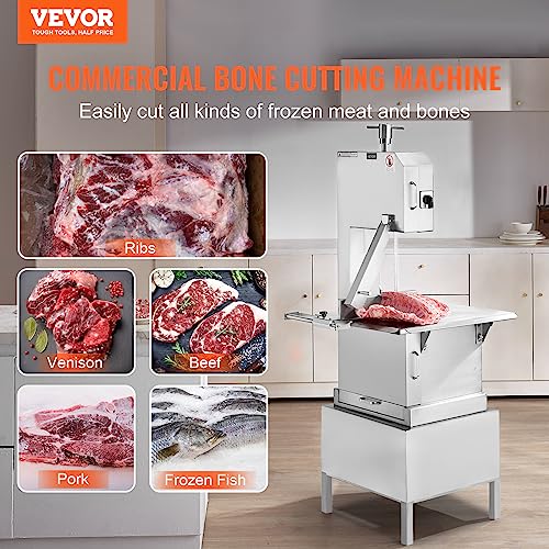 VEVOR Commercial Electric Meat Bandsaw, 2200W Stainless Steel Vertical Bone Sawing Machine, Workbeach 24.4" x 20.5", 0.16-8.7 Inch Cutting Thickness, Frozen Meat Cutter with 6 Blades for Rib Pork Beef VEVOR