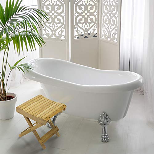 Sorbus Bamboo Folding Step Stool Bench - for Shaving, Shower Foot Rest, Bath Chair - Great for Bathroom, Spa, Sauna, Wooden Seat, Fully Assembled - 11.75" D x 12.25" W x 13.75" H Sorbus