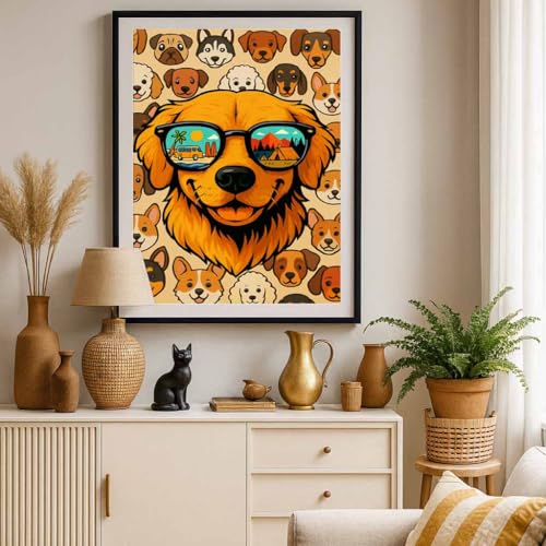 XKOIYOU Cool Dog with Sunglasses Diamond Painting Kits,5D Diamond Painting Diamond Art,Round Full Drill Diamond Art Kits Diamond Dots Crafts for Home Decor Gift 12x16inch XKOIYOU