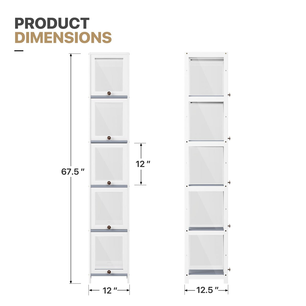 MoNiBloom 68" Tall Slim Narrow Clear Acrylic Door Curio Cabinet Display Case with Corner Shelves, White MoNiBloom
